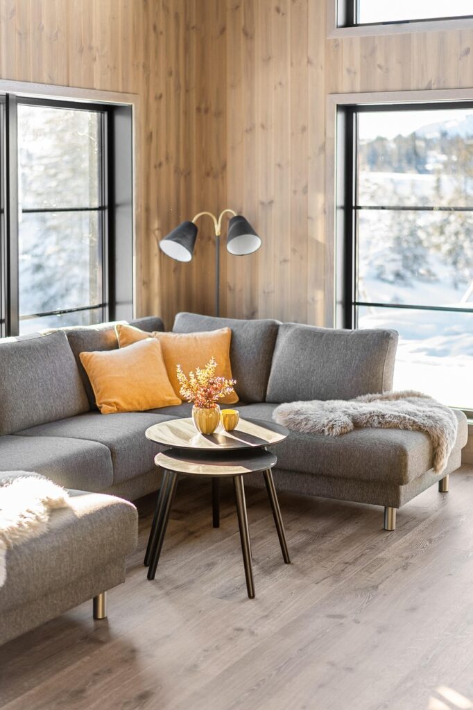 real estate, interior, house, luxury, sofa, living room, table, floor, pillow, hallway, carpet, home